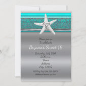 Cartes d'invitation Aqua & Silver Starfish Beach S (Devant)