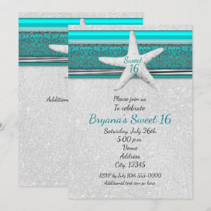 Cartes d'invitation Aqua & White Starfish Beach Sw