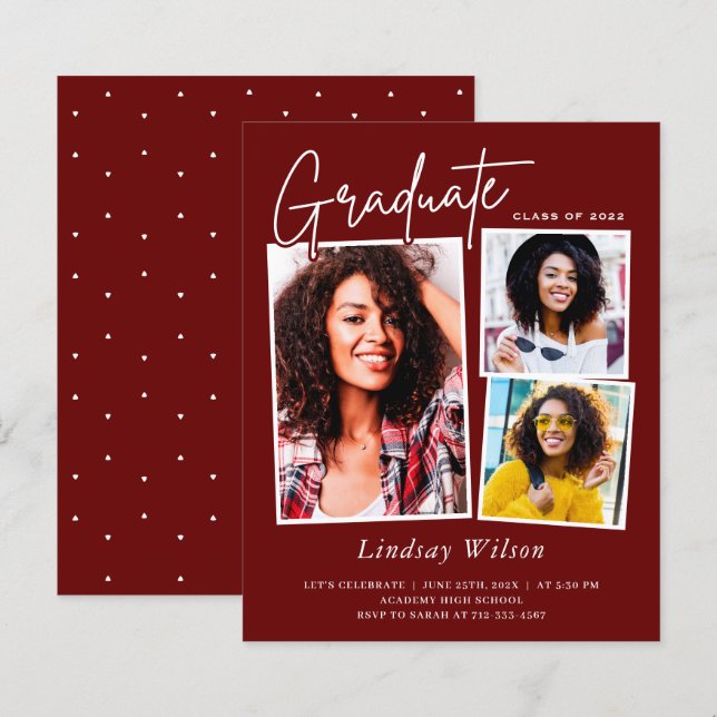 Cartes d'invitation au bal de fin d'études Maroon  (Devant / Derrière)