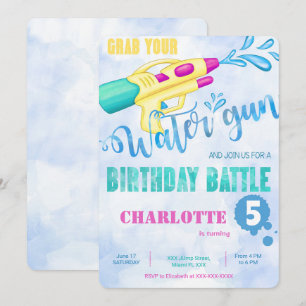 Cartes d'invitation au pistolet à eau