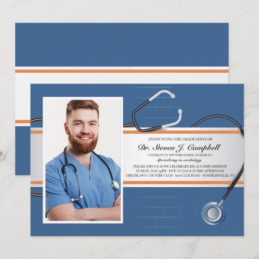 Cartes d'invitation au stéthoscope 2 (Devant / Derrière)