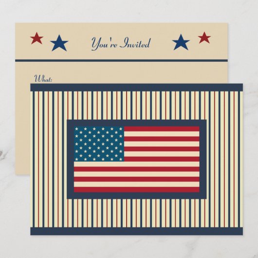 Cartes d'invitation avec drapeau américain patriot (Devant / Derrière)