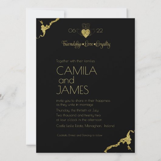 Cartes d'invitation avec monogramme Claddagh (Devant)