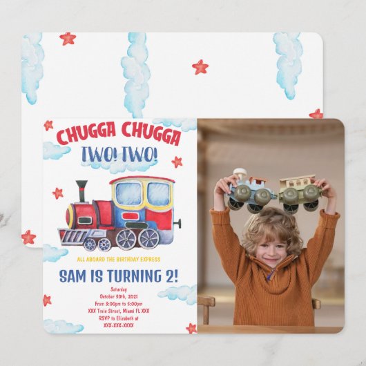 Cartes d'invitation avec photo de train (Devant / Derrière)