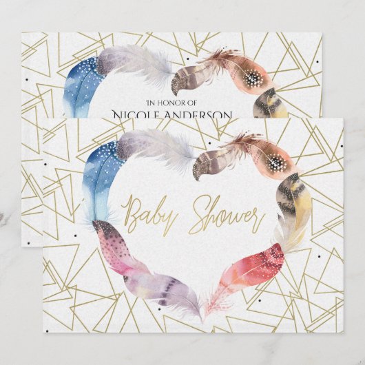 Cartes d'invitation Baby Shower à plumes de style  (Devant / Derrière)