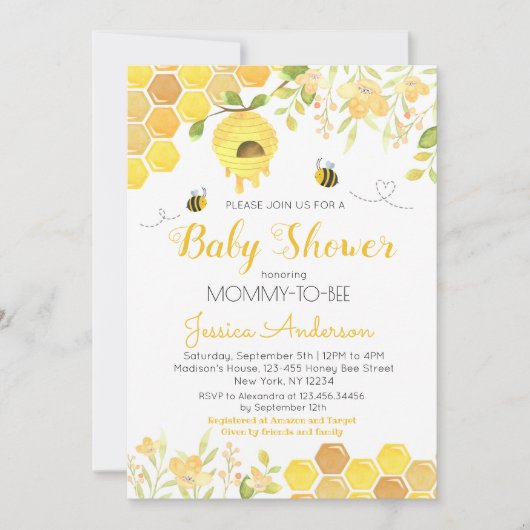 Cartes d'invitation Baby Shower Abeille Garçon Fil (Devant)