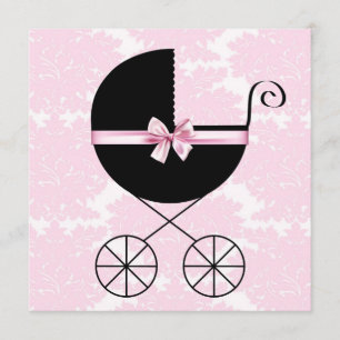 Cartes d'invitation Baby Shower Black Pink Damassé