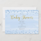 Cartes d'invitation Baby Shower Bleu clair et Or (Devant)