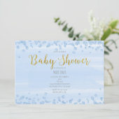 Cartes d'invitation Baby Shower Bleu clair et Or (Debout devant)