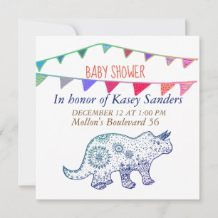 Cartes d'invitation Baby Shower Dinosaure Mandala