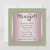 Cartes d'invitation Baby Shower Fille Rose Vert Da (Dos)