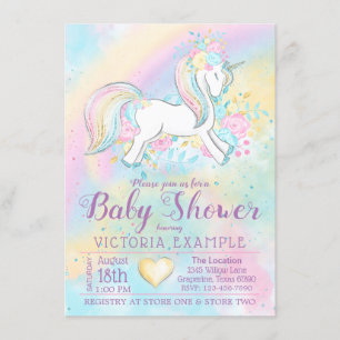 Cartes d'invitation Baby Shower Licorne Arc-en-cie