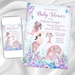 Cartes d'invitation Baby Shower Maman Sirène