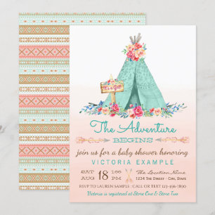 Cartes d'invitation Baby Shower pour filles TeePee