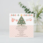 Cartes d'invitation Baby Shower pour un Noël rose (Debout devant)