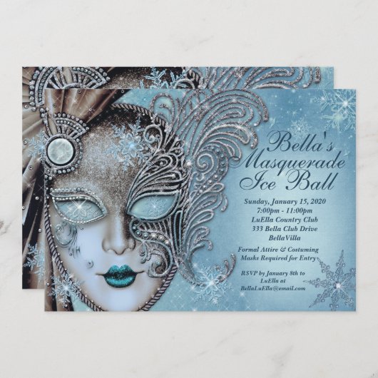 Cartes d'invitation Bal de Masque de Glace Flocon  (Devant / Derrière)
