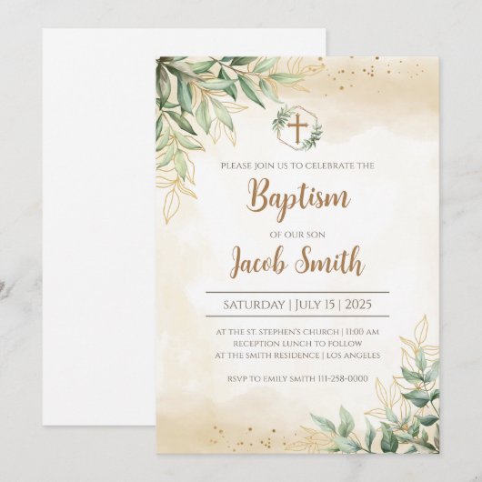 Cartes d'invitation baptême garçons (Devant / Derrière)