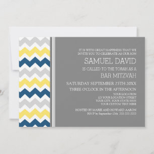 Cartes d'invitation Bar Mitzvah à chevrons jaune b
