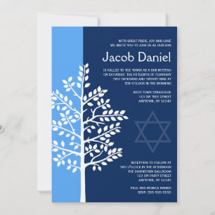 Cartes d'invitation Bar Mitzvah Arbre de Vie Bleu
