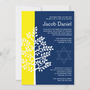 Cartes d'invitation Bar Mitzvah Arbre de Vie Navy