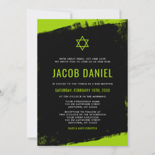Cartes d'invitation Bar Mitzvah Grunge vert citron