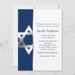 Cartes d'invitation Bar Mitzvah Navy et Étoile de