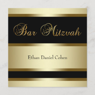 Cartes d'invitation Bar Mitzvah Or Noir