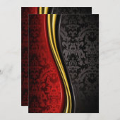 Cartes d'invitation baroques or rouge et noir clas (Devant / Derrière)