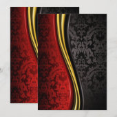 Cartes d'invitation baroques or rouge et noir élég (Devant / Derrière)