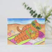 Cartes d'invitation Bikini Cat Été (Debout devant)