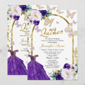 Cartes d'invitation bilingues au coing papillon ro (Devant / Derrière)