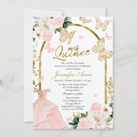 Cartes d'invitation bilingues Papillon Coing (Devant)