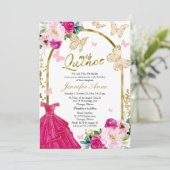 Cartes d'invitation bilingues Papillon Coing Rose (Debout devant)