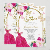 Cartes d'invitation bilingues Papillon Coing Rose (Devant / Derrière)