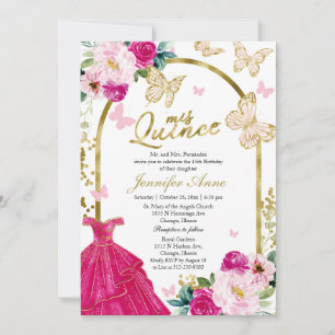 Cartes d'invitation bilingues Papillon Coing Rose 