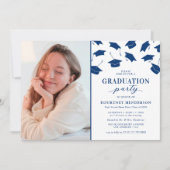 Cartes d'invitation bleu simple pour la fête de re (Devant)