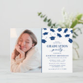 Cartes d'invitation bleu simple pour la fête de re (Debout devant)