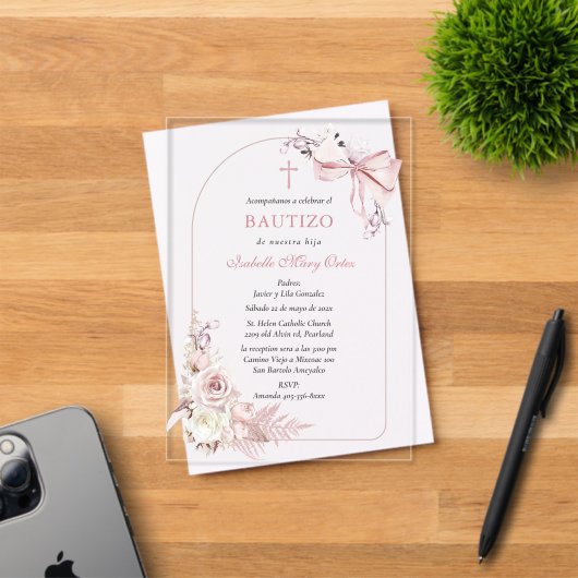 Cartes d'invitation Boho Bautizo pour filles en ac (Insitu (Carte d'invitation))