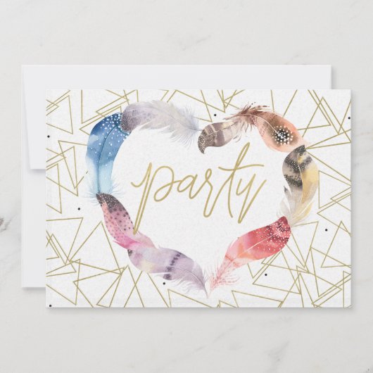 Cartes d'invitation Boho Chic à plumes pour annive (Devant)