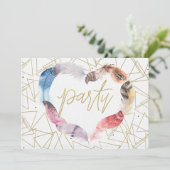 Cartes d'invitation Boho Chic à plumes pour annive (Debout devant)