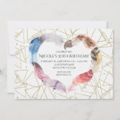 Cartes d'invitation Boho Chic à plumes pour annive (Dos)