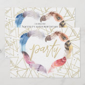 Cartes d'invitation Boho Chic à plumes pour annive (Devant / Derrière)