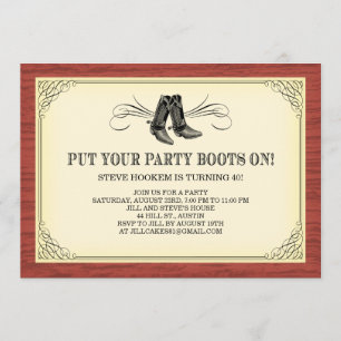 Cartes d'invitation Boots Old Western Fête