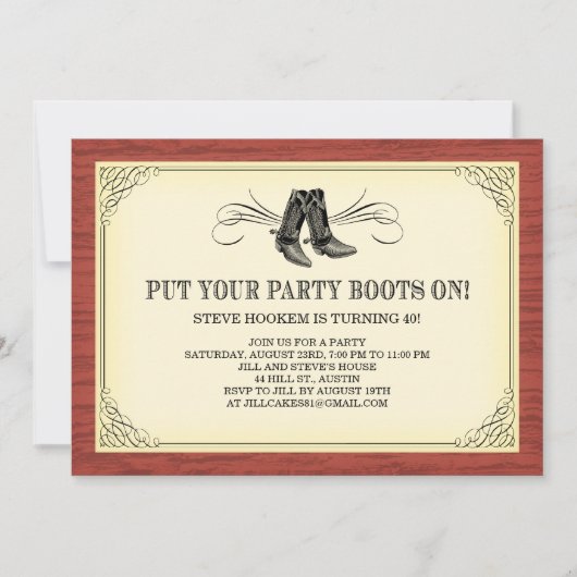 Cartes d'invitation Boots Old Western Party (Devant)