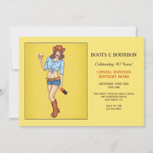 Cartes d'invitation Bottes de Cowgirl et Bourbon (Devant)