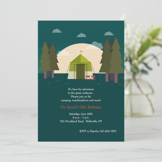 Cartes d'invitation Camping (Debout devant)