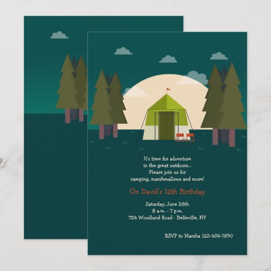 Cartes d'invitation Camping (Devant / Derrière)