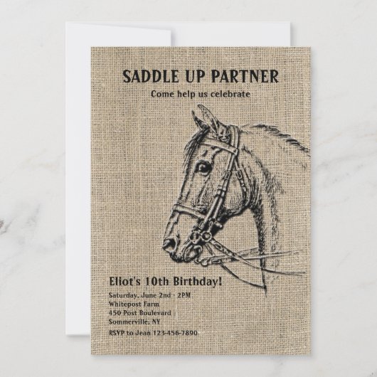 Cartes d'invitation Cheval Rustique (Devant)