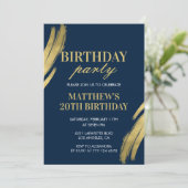 Cartes d'invitation chic 20 ans Fête garçon Navy (Debout devant)