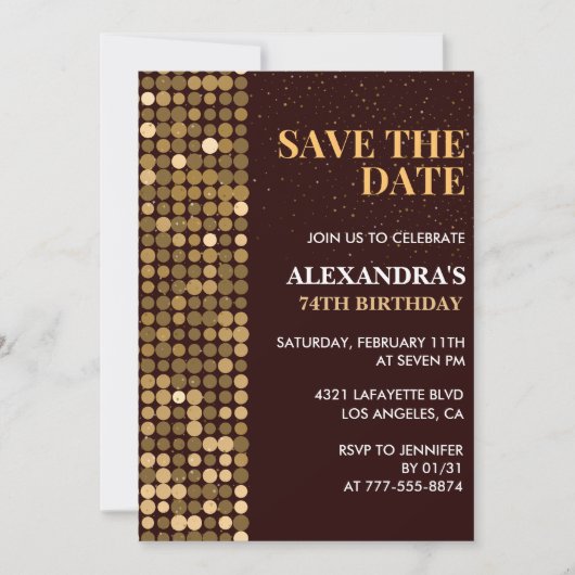 Cartes d'invitation Chic Save the date Or 74ème an (Devant)
